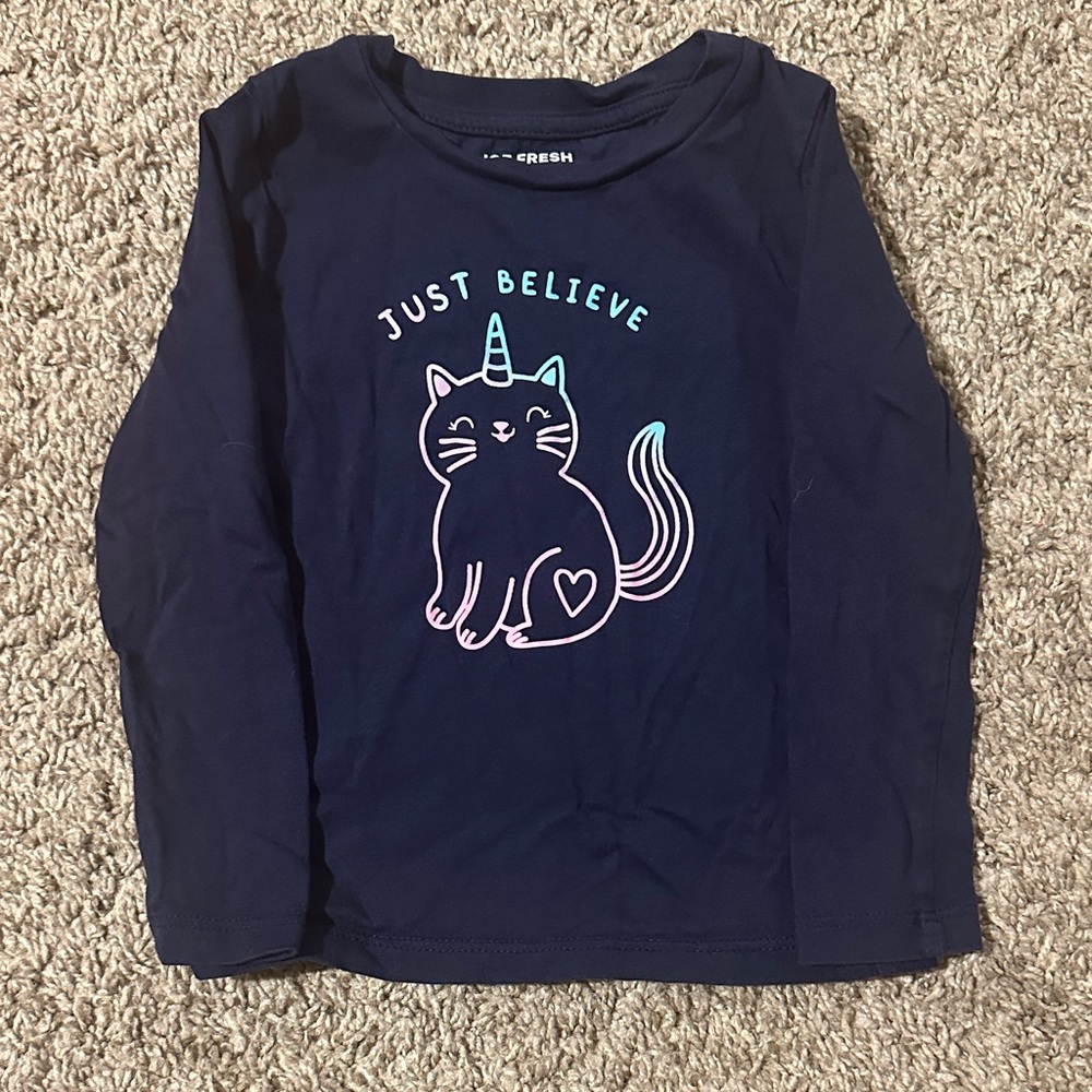 Fresh Navy Kids Long Sleeve Tee with Cat and Unicorn Print